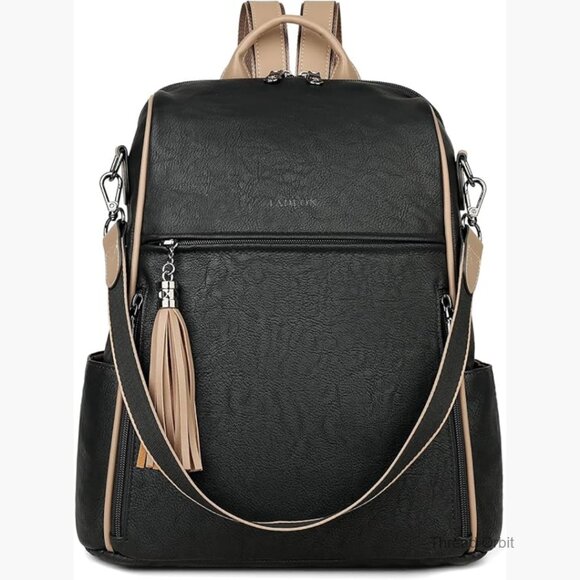 Faux Leather Backpack Purse with 12 Pockets, Convertible Shoulder Bag for Travel